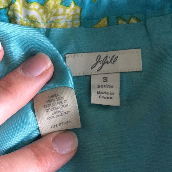 Silk green & turquoise floral print, triangle-shaped skirt by J.Jill - Picture 2 of 2
